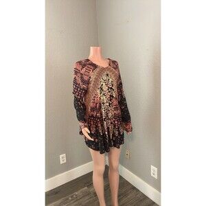 FREE PEOPLE Bohemian STEVIE Floral Colorful Printed Long Sleeve Tunic SMALL #166